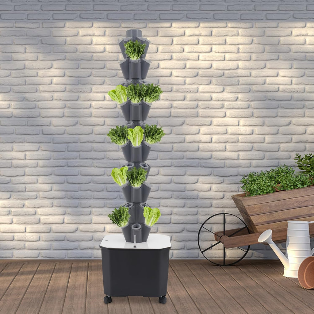 Hydroponics Growing System, 50-Plants Indoor Hydroponic Tower with Pump System, Vertical Garden Planter with Wheels