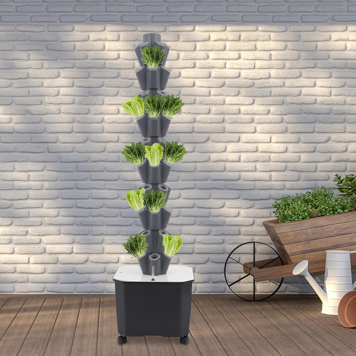 Hydroponics Growing System, 50-Plants Indoor Hydroponic Tower with Pump System, Vertical Garden Planter with Wheels