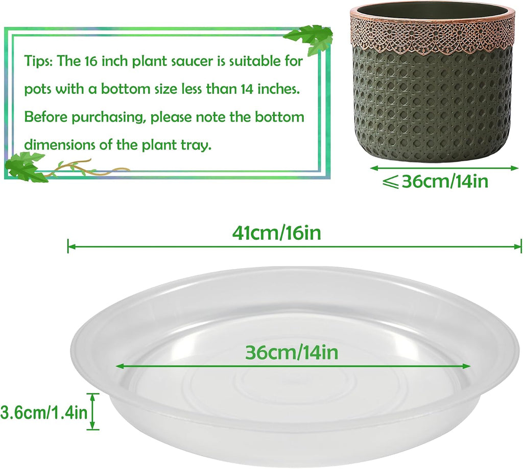 4 Pack 16 Inch Round Plant Saucers for Less 14 Inch Pot Indoors Outdoors Plant Trays for Pots Planter Saucer Plastic