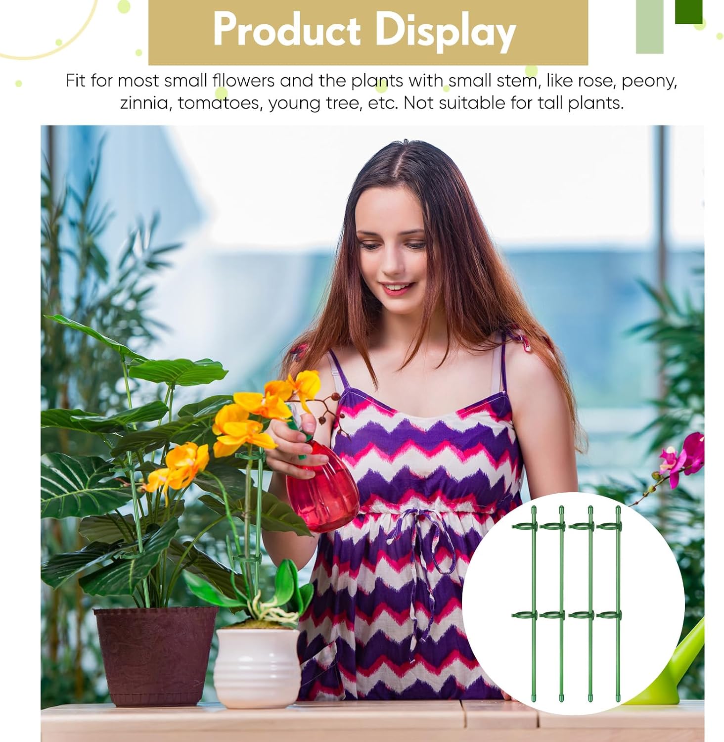 meekoo 60 Pcs 12 Inch Adjustable Plant Support Stakes for Indoor Outdoor Garden Orchid Stick Single Stem Plant Cage