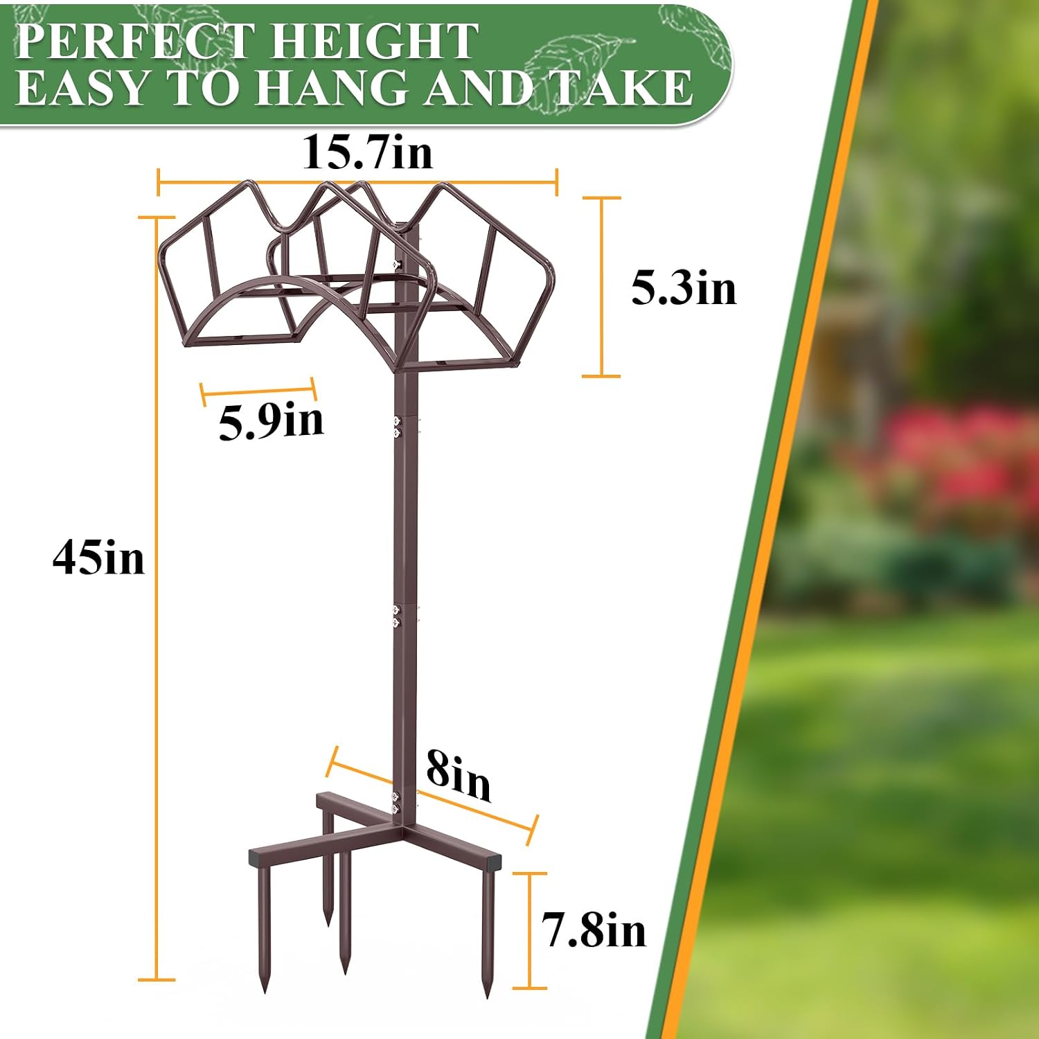 Qatsrin Heavy Duty Garden Hose Holder, Water Hose Reel Holds 150ft, Bronze | Detachable Water Hose Hanger Stand