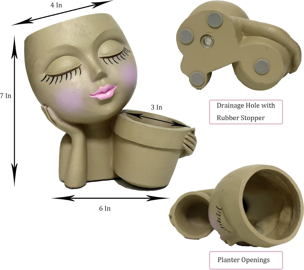 Dolkgy Face Planters Pots Head Planter, Unique Plant Pots for Indoor Outdoor Plants, Novelty Cute Large Girl Head