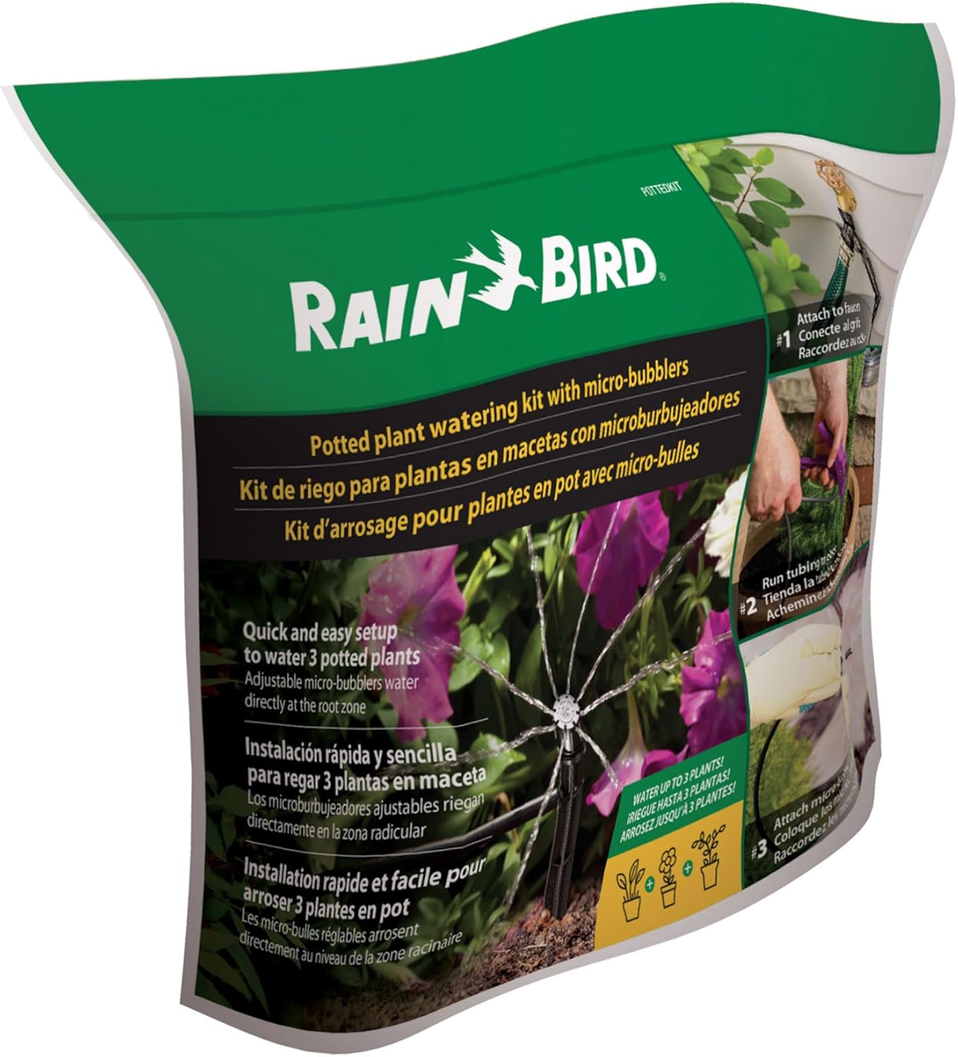 Rain Bird POTTEDKIT Drip Irrigation Kit, Full Circle, 1/4"