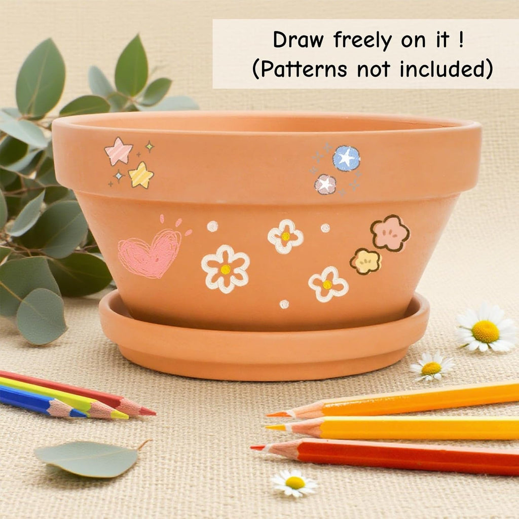 2 Pack 8 Inch Shallow Succulent Terracotta Pots with Drainage Hole and Saucer, Clay Plant Pots for Indoor and Outdoor