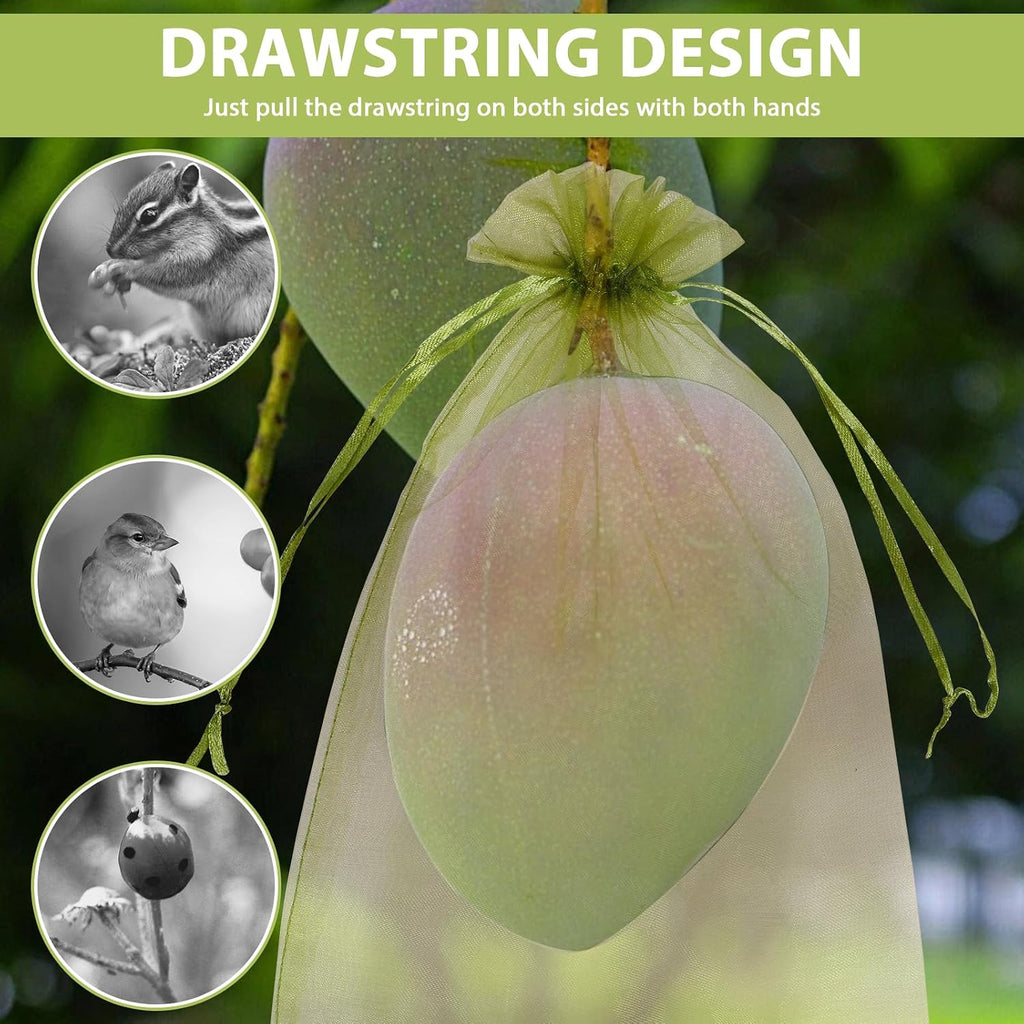 200Pcs Fruit Protection Bags, Fine Mesh Garden Netting Bags with Drawstring | Reusable Organza Fruit Tree Netting Cover