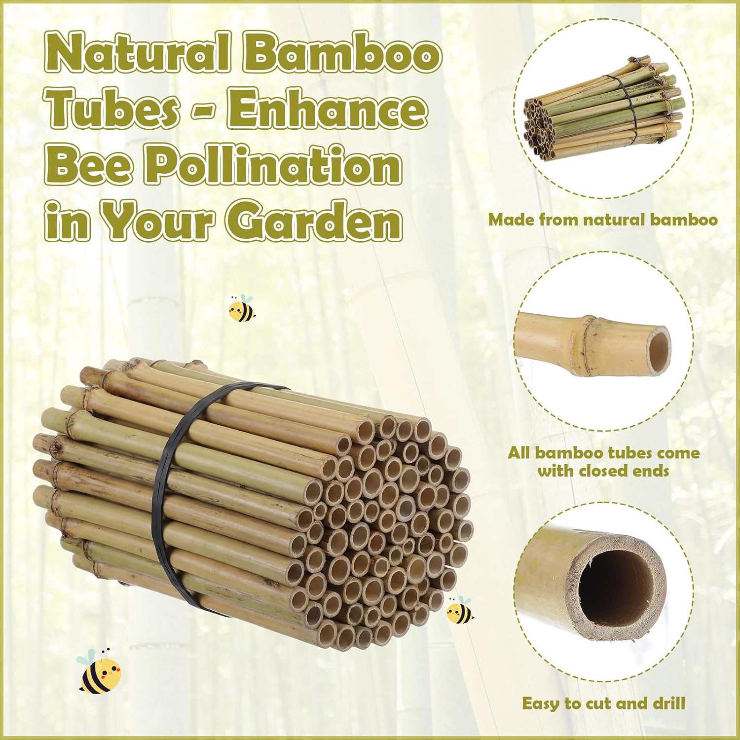 100 Pcs 5.9" Mason Bees Bamboo Tubes Natural Nest Mason Bees House 0.27"-0.4" Inner Diameter for Bee Hotels Solitary