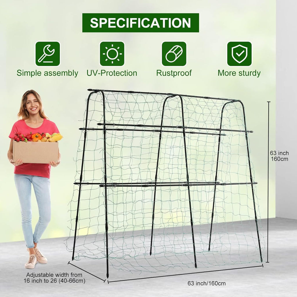 63x63 Cucumber Trellis for Raised Garden Bed, Black | Adjustable Garden Arch Trellis for Climbing Plants Outdoor, Metal
