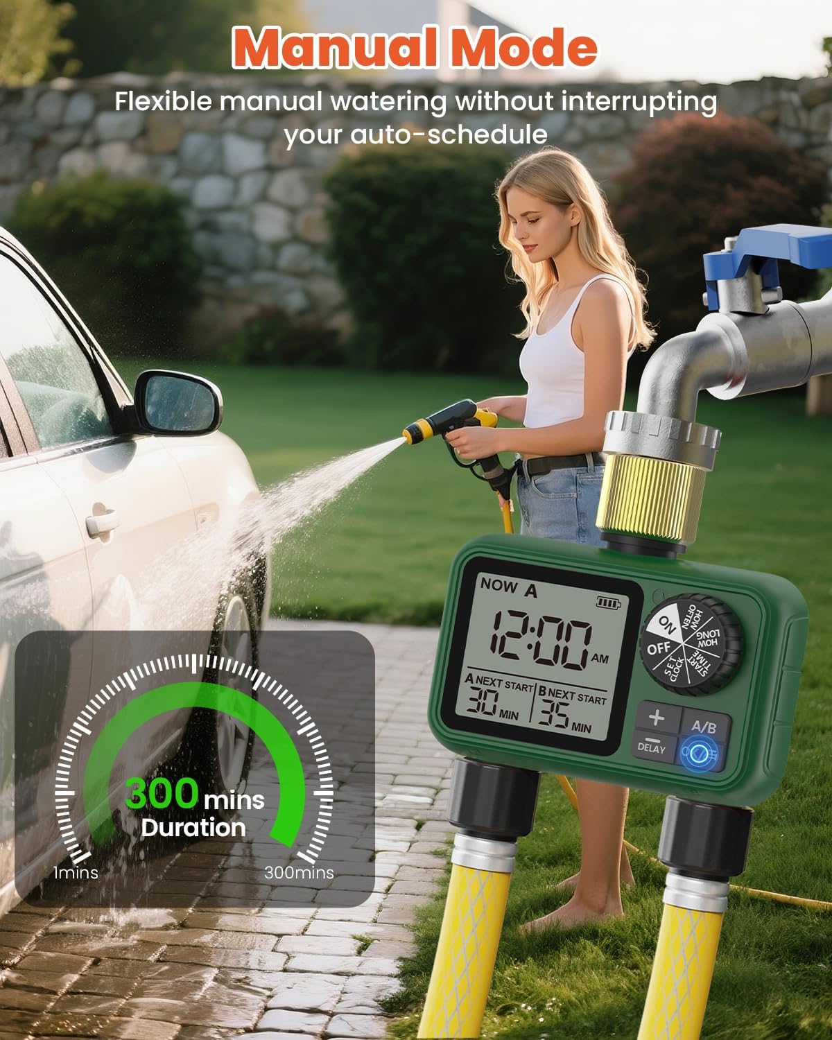 Water Timer for Outdoor Garden Hose, Sprinkler Timer for Garden | Faucet Timer with Auto/Manual/Rain Delay Mode