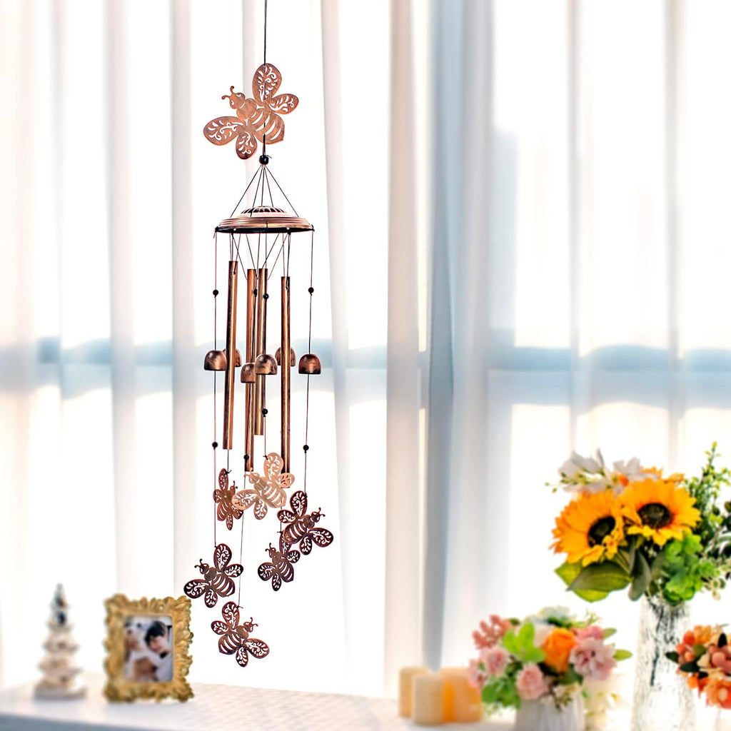 Bee Wind Chimes Outdoor Bee Gifts for Women Mom Men Dad Unique Birthday Metal Honeybee WindChimes for Outside/Indoors