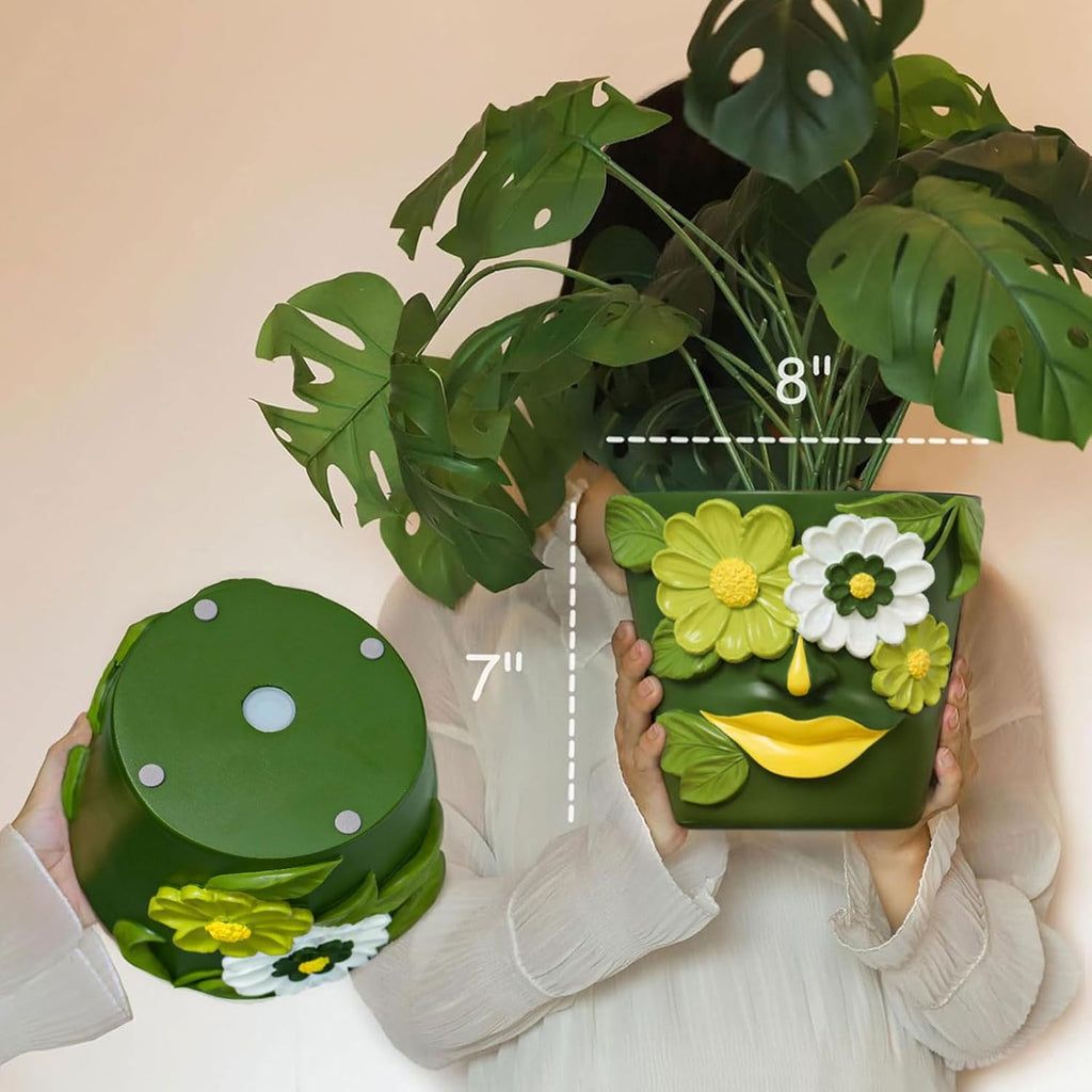 GUGUGO 8 Inch Large Flower Face Planters, Abstract Unique Head Plant Pot with Drainage, Rainbow Colorful Cute Flower