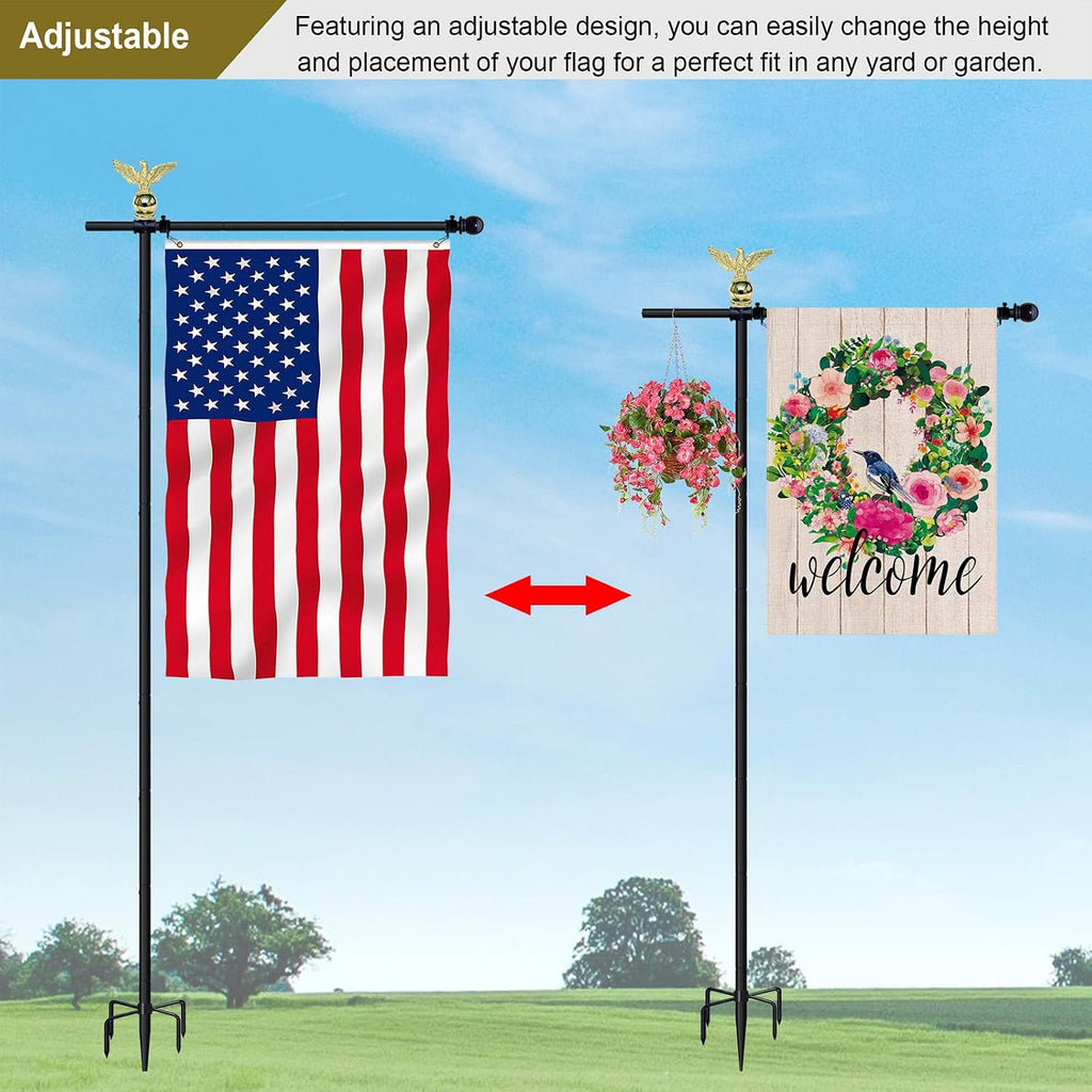 10FT Adjustable Garden Flag Pole Stand for Outdoor, Yard, Lawn | For 3x5 Feet & 28x40 Inch Flags, Heavy Duty Free