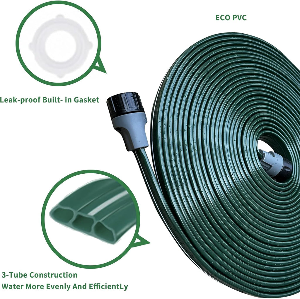 Watoo 2026 Sprinkler Hose & Soaker Hose for Yard - 75 FT Reinforced Flat Garden Hose with Holes, Heavy Duty No-Kink