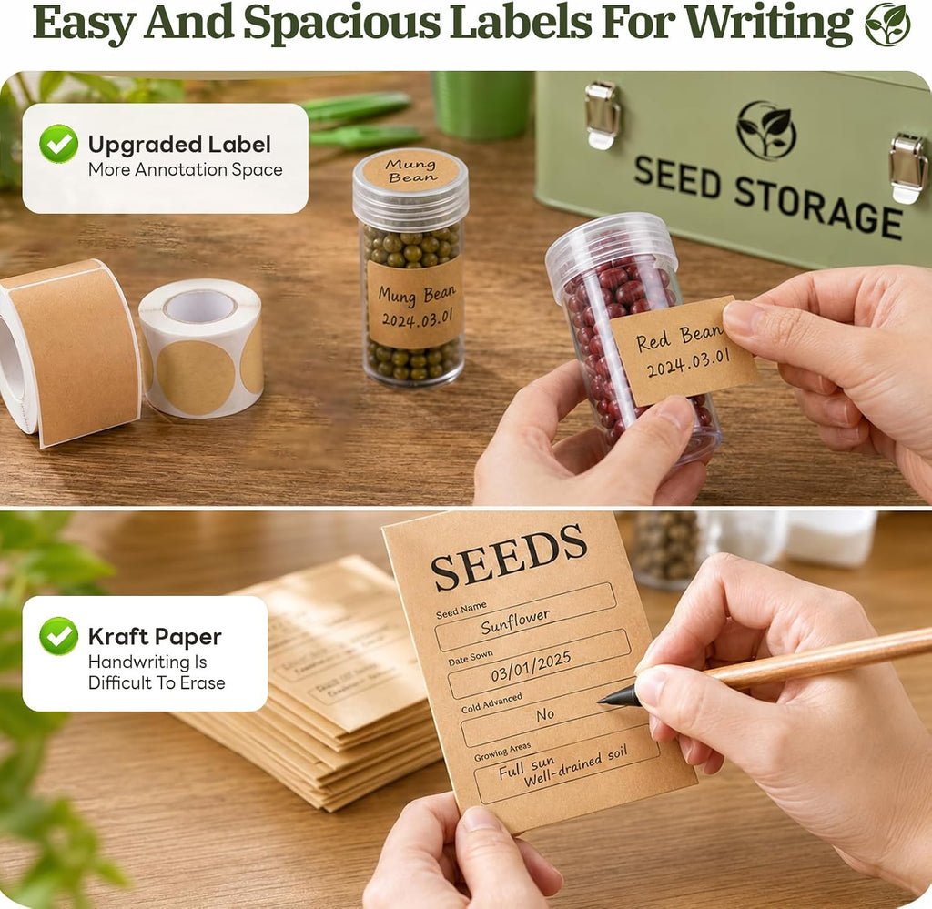 60 Slots Metal Seed Organizer with 3 Compartment Lid & Safety Locks | Seed Storage with 20 Windowed Seed Envelopes