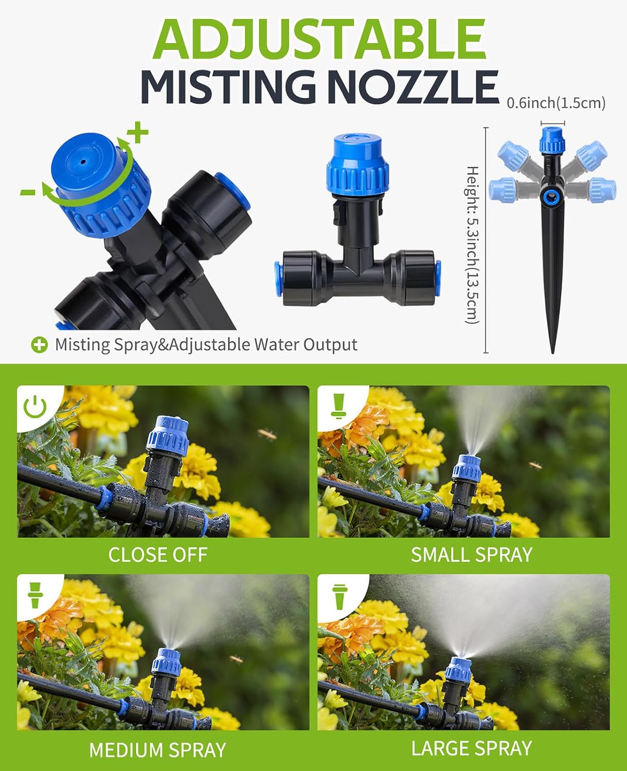 HIRALIY 59FT Drip Irrigation Kit with Water Timer, Quick-Connect | Garden Watering System with 15 Adjustable Misting