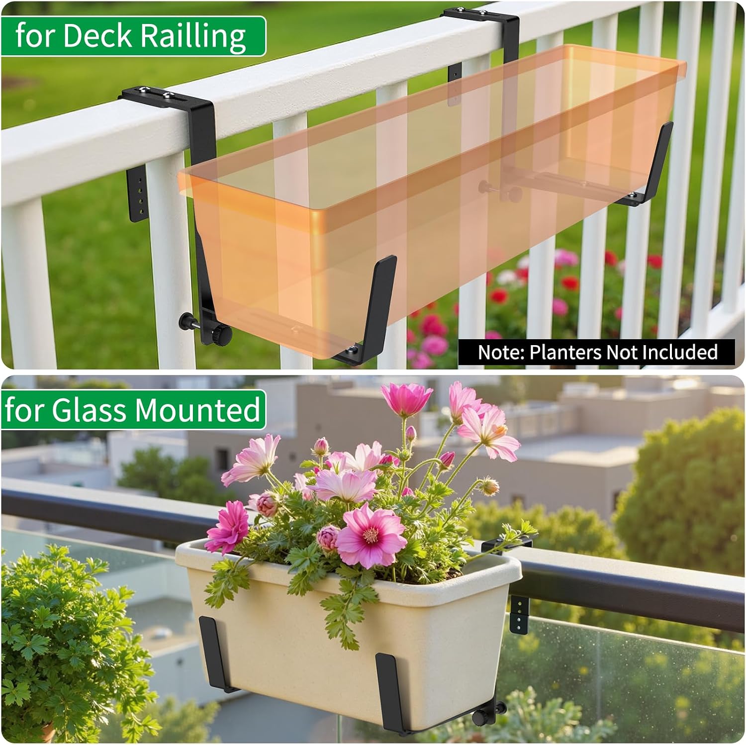 VOXOR Window Box Brackets, Adjustable Planter Box Brackets, Heavy Duty Iron Flower Box Brackets for Railings, with