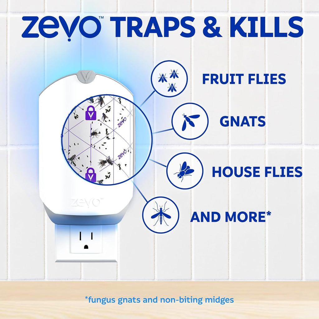 Zevo Flying Insect Trap for Fruit Flies & Gnats, 1 Base & 3 Refills | Fly Trap Catches House Flies, Gnats & Fruit Flies