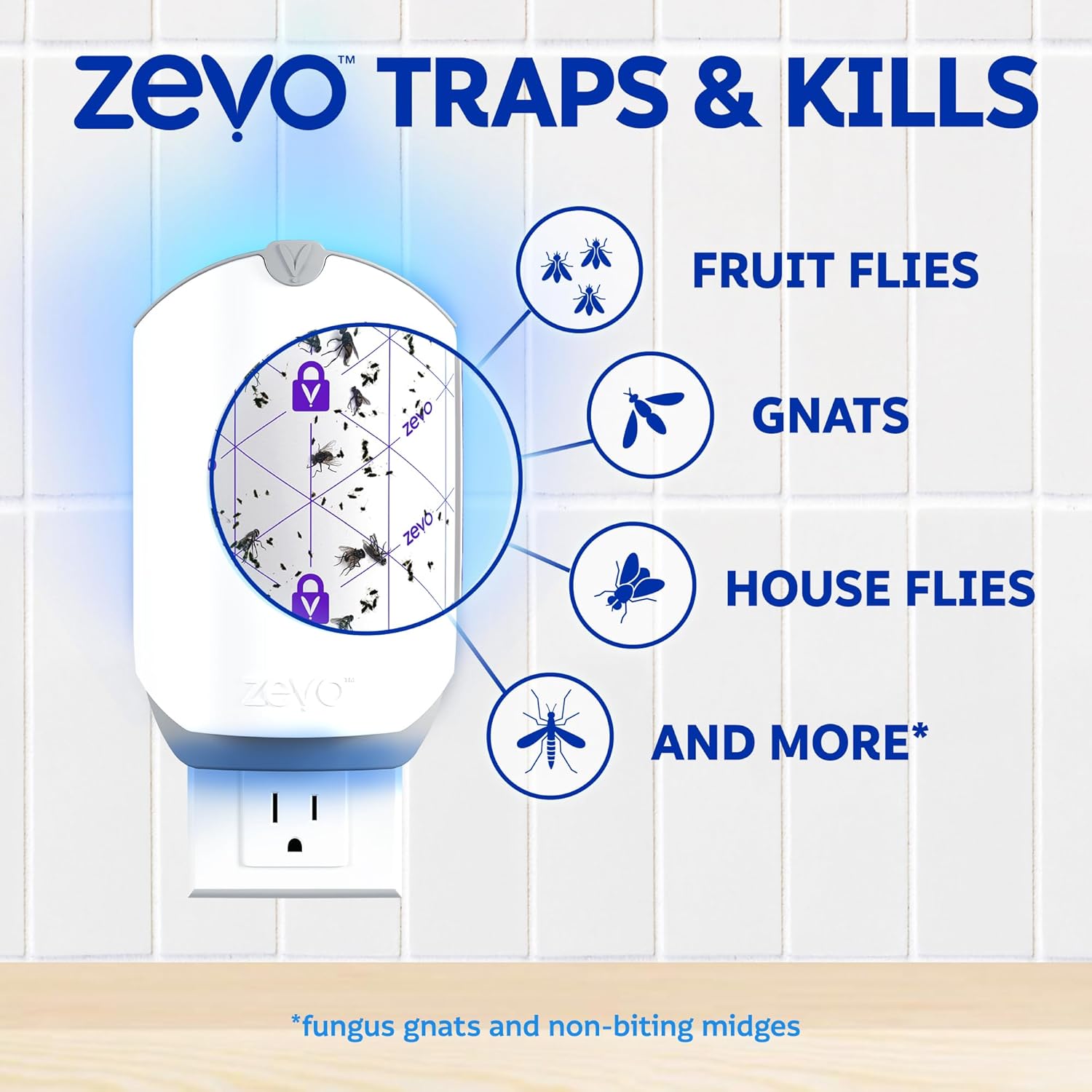 Zevo Flying Insect Trap for Fruit Flies & Gnats, 1 Base & 3 Refills | Fly Trap Catches House Flies, Gnats & Fruit Flies
