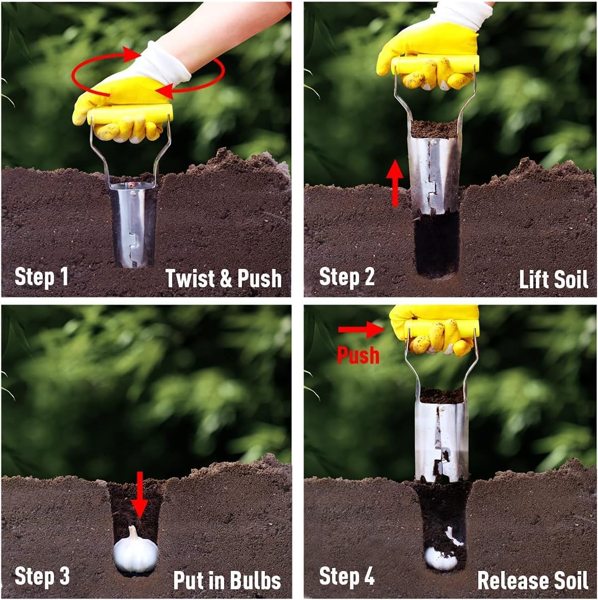 Bulb Planter Tool, Long Handle Sod Plugger with Serrated Base, Automatic Soil Releasing Small Bulb Transplanter for