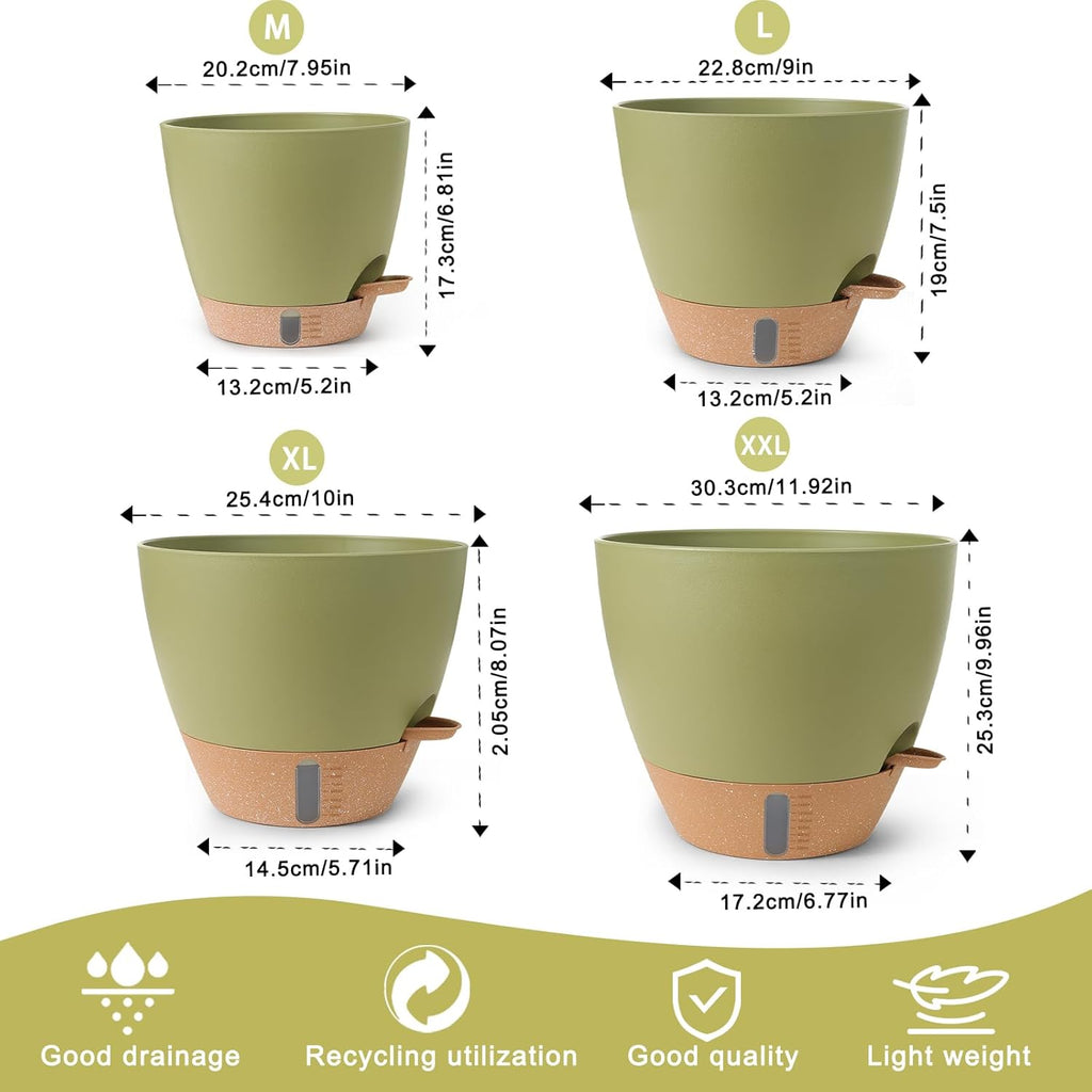 Self Watering Pots for Indoor Plants 12/10/9/8 Inch Plastic with Reservoir | Visible Water Level Indicator,Two Weeks