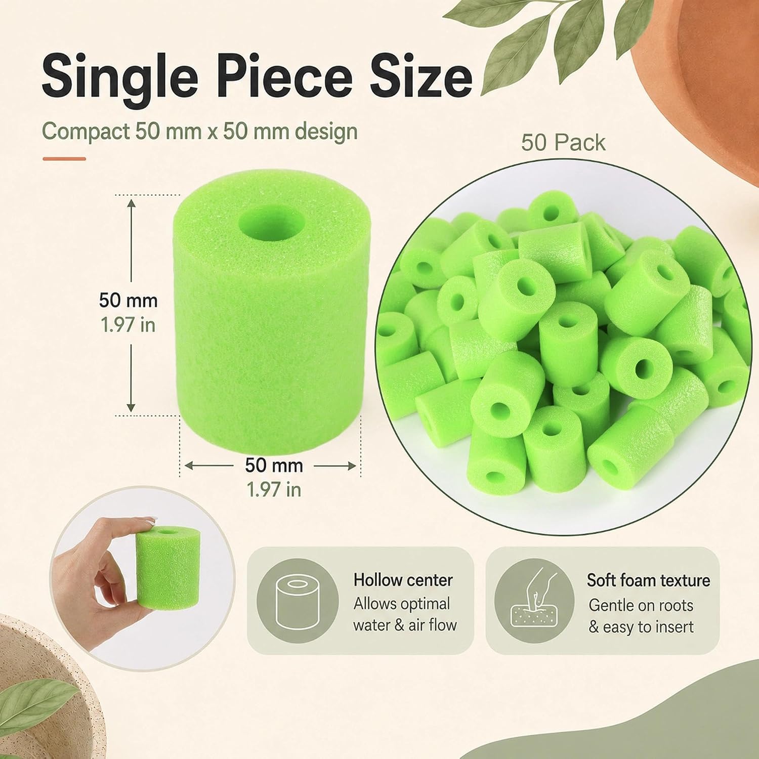 50 Pack Planter Drainage Inserts, Flower Pot Foam Inserts for Outdoor Planters, 50mm Foam Planter Filler, Lightweight