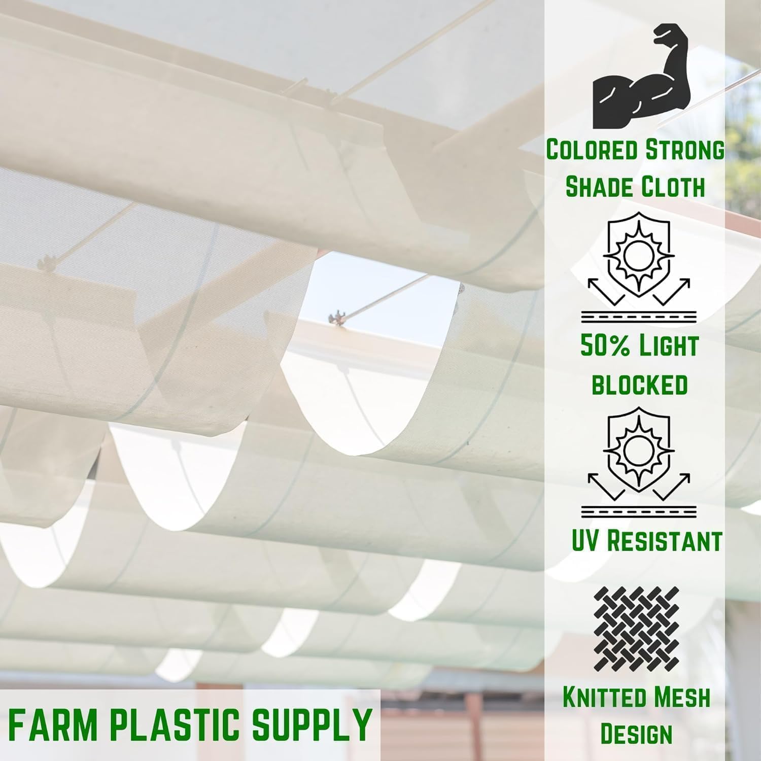 Farm Plastic Supply - White Shade Cloth - 50% - Mesh Fabric for Fence Privacy Screen, Garden Shade, Mesh Fence