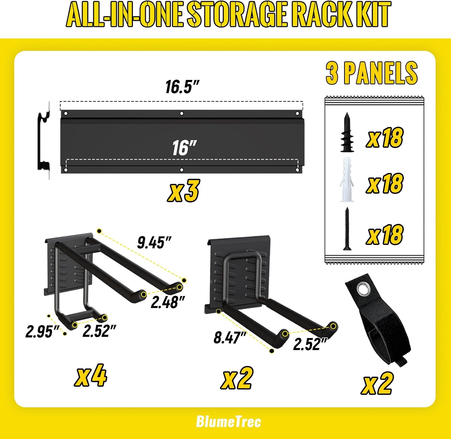 Garage Tool Organizer Wall Mount, 48" Heavy-Duty Metal Wall Organizer, 3 Rails with 6 Adjustable Hooks, Garden Storage