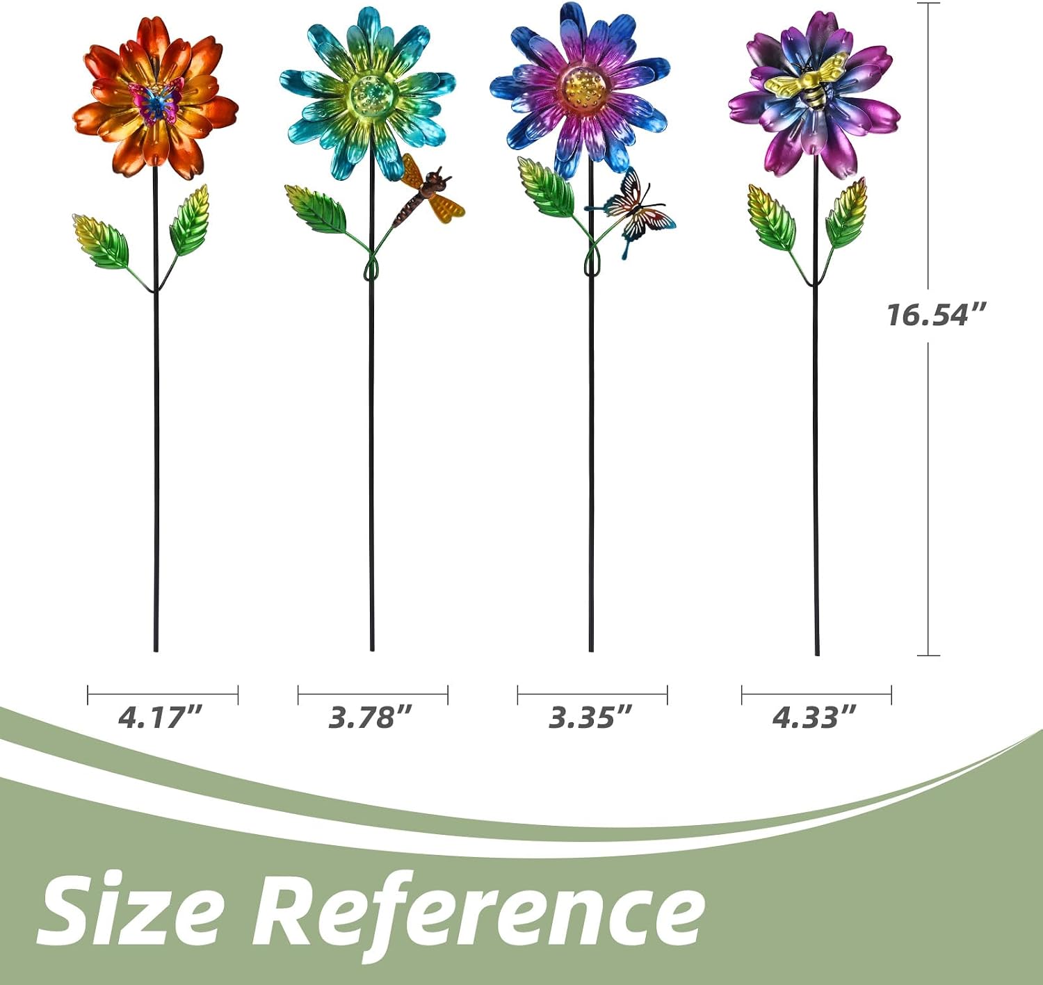 Calenzana Metal Flower Garden Stakes for Outside Set of 4, Flower Garden Decor with Shaking Head for Yard Porch Lawn