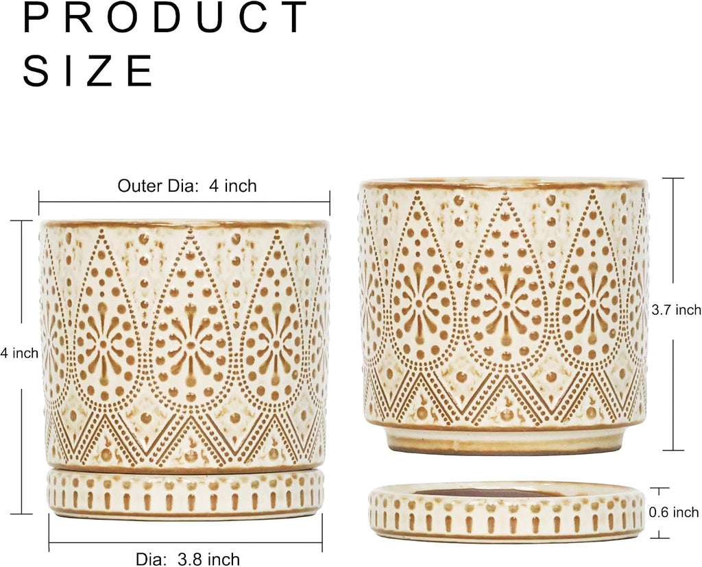 Gepege Ceramic Succulent Pots, 4 Inch Small Plant Pots with Drainage | Ceramic succulent pots with drainage holes