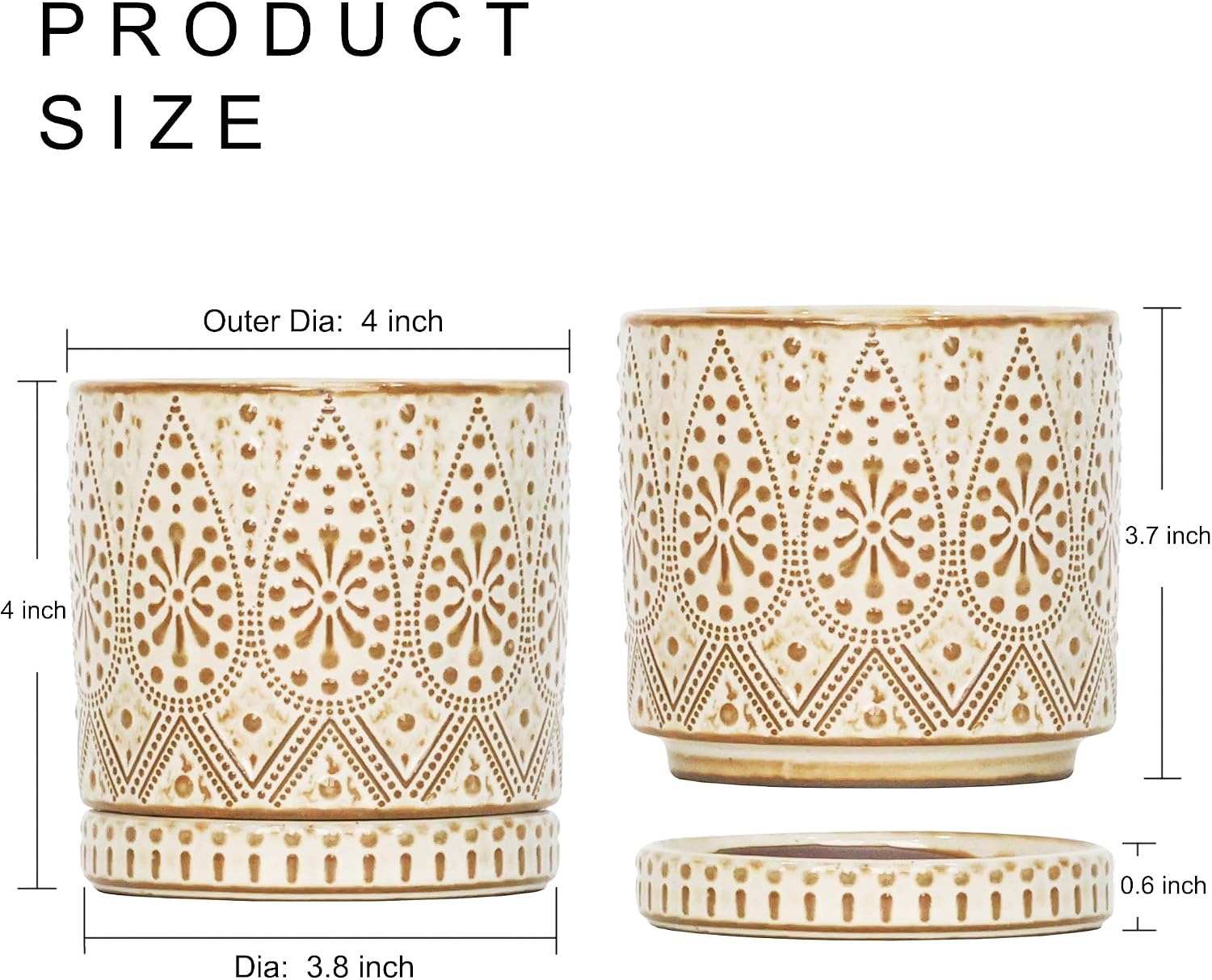 Gepege Ceramic Succulent Pots, 4 Inch Small Plant Pots with Drainage | Ceramic succulent pots with drainage holes