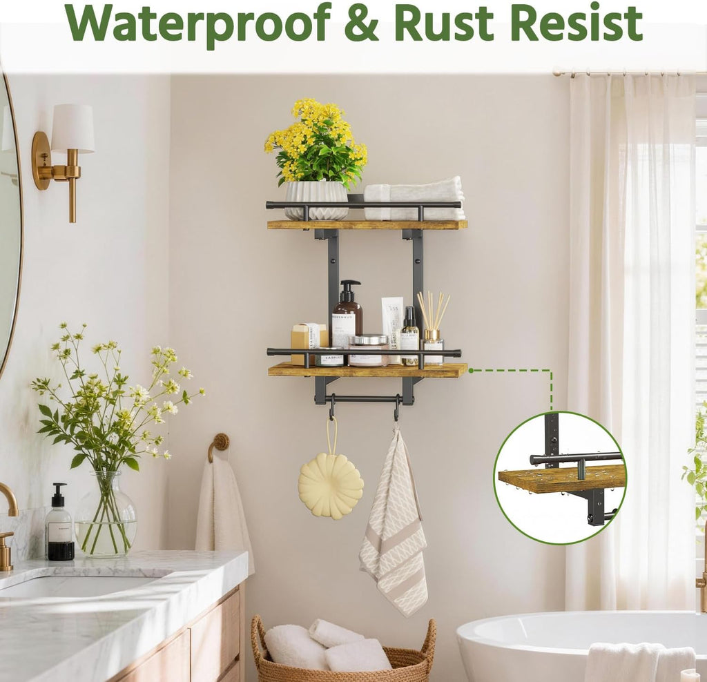 LASZOLA Floating Plant Shelves Holder Wall Mounted Indoor, 2 Pack Brown | 2 Tier Window Hangers Stand with Hooks, Metal