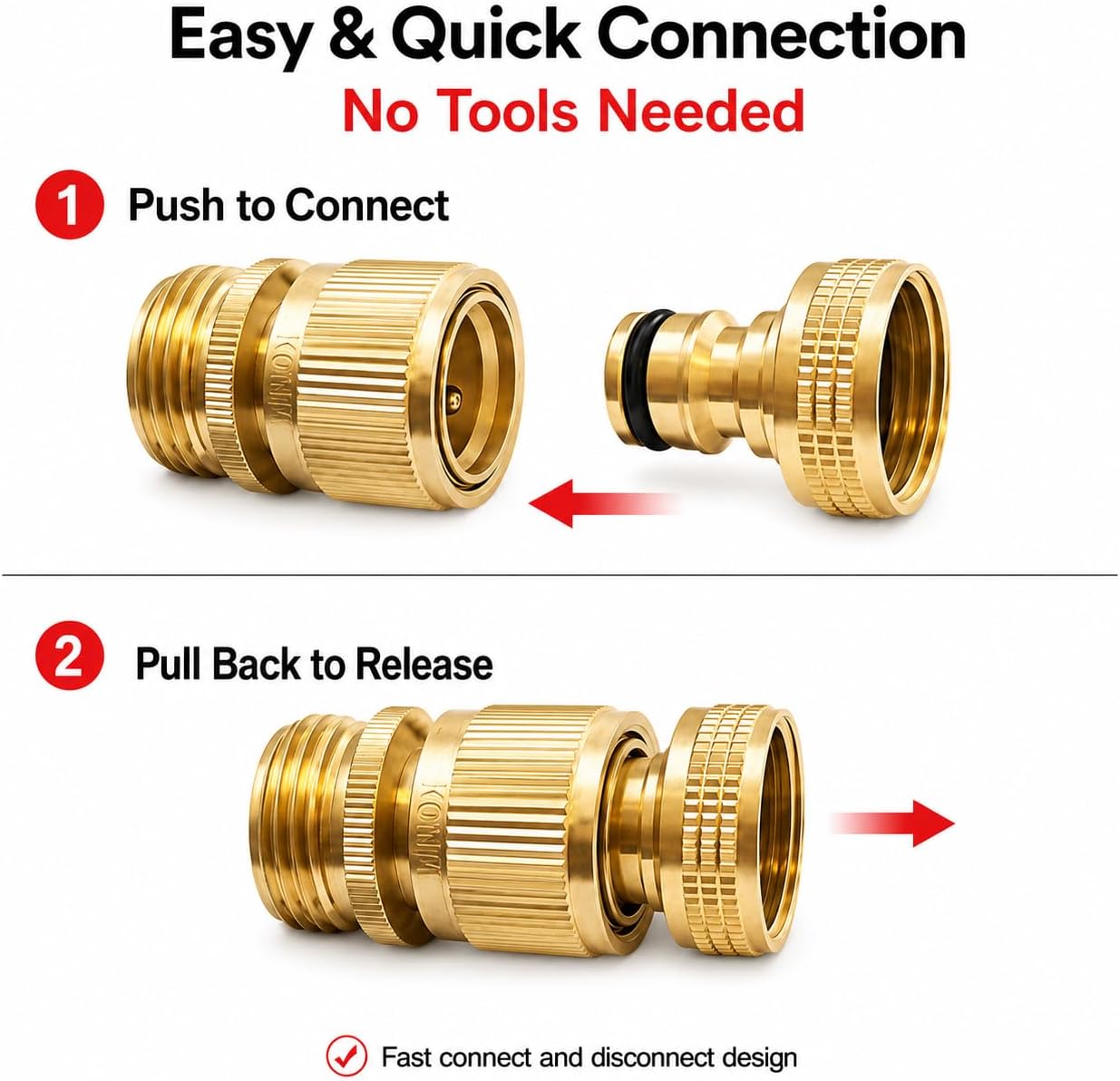Male Garden Hose Quick Connect Solid Brass Quick Connector Garden Hose Fitting Water Hose Connectors 3/4 inch GHT (4