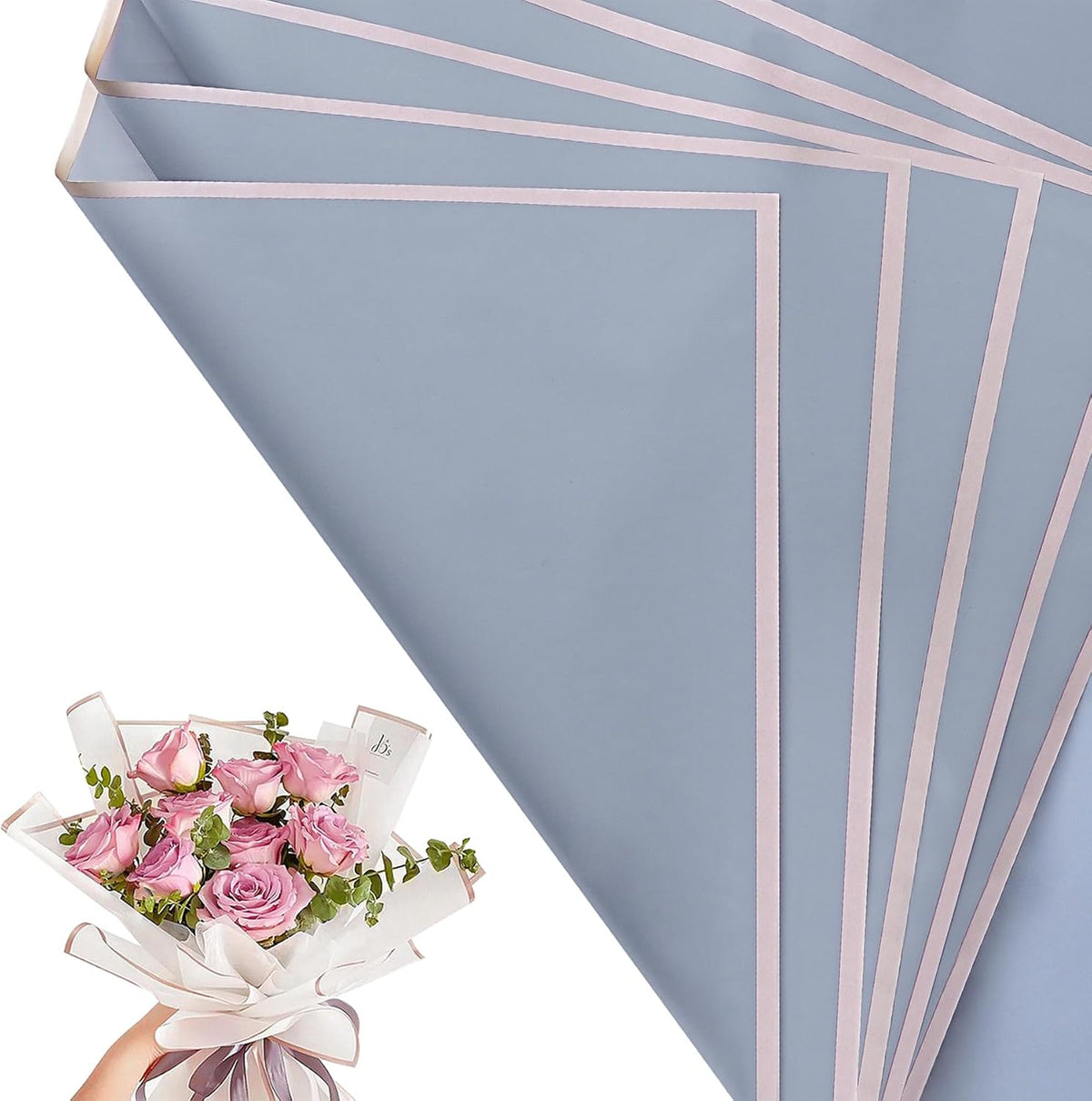 30 Sheets Silver Gold Edge Flower Bouquet Wrapping Paper，Florist Supplies Fully Water-Resistant Floral Bouquet Wrapping Paper Bouquet Accessorie，Flower Shop Packaging Pape for DIY Gift Wedding Birthday