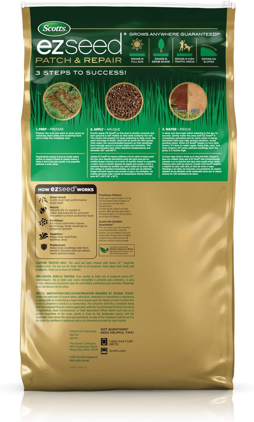 Scotts EZ Seed Patch & Repair Sun and Shade, 10 lbs. | Sun and Shade Grass Seed and Fertilizer for Bare Spots and