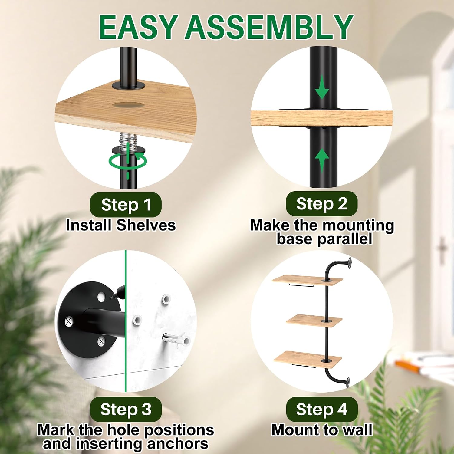 DELLAN 3-Tier Window Plant Shelves, Rotating Wall Mounted Shelf | Space saving rotating plant shelf for window & wall