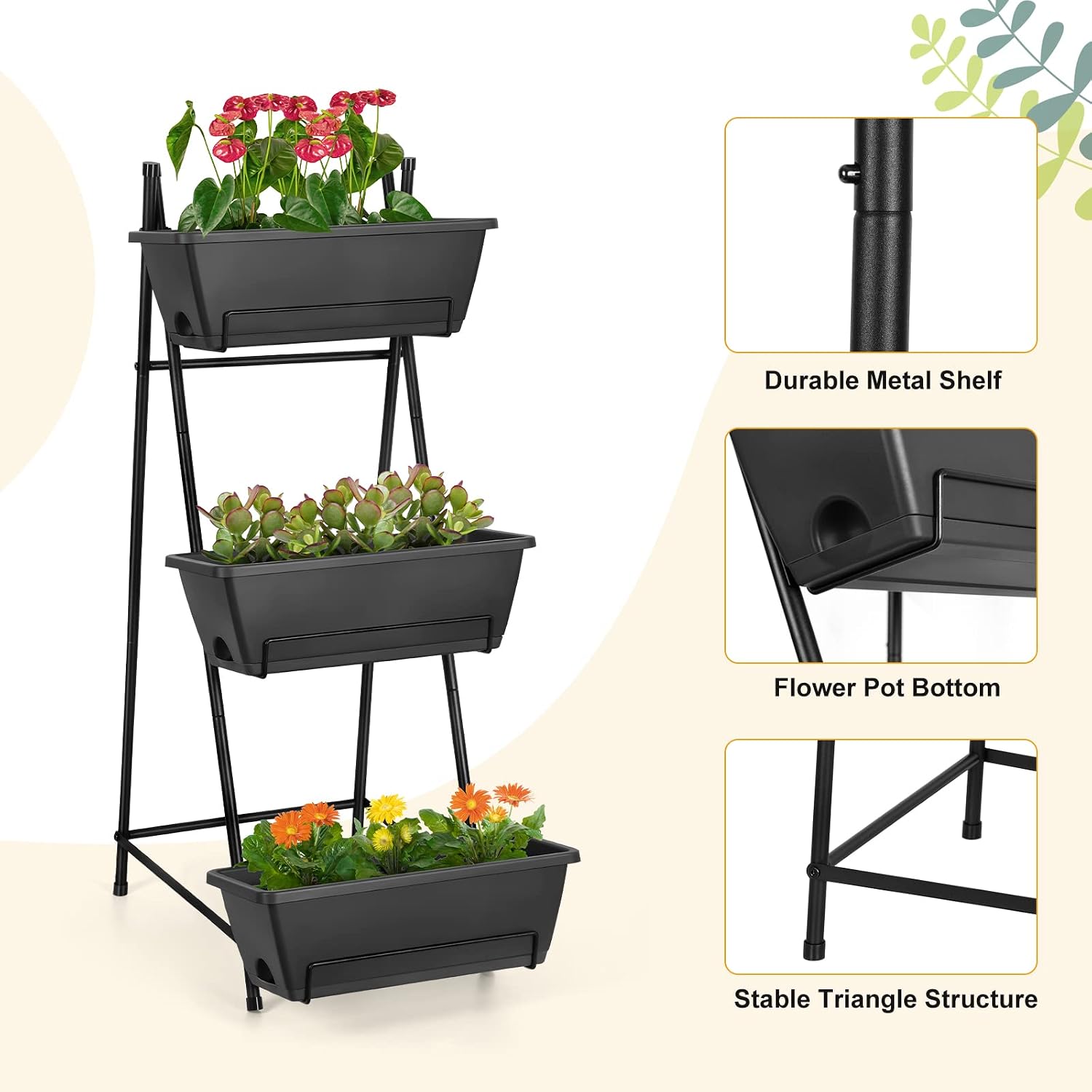 3 Tier Vertical Garden Planter Small Raised Garden Bed Freestanding Plastic Raised Planter Boxes Herb Planter Stand