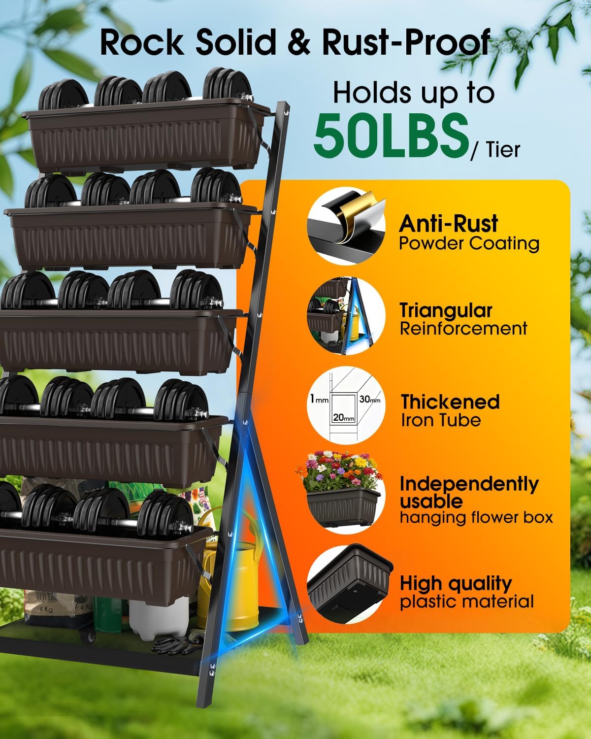 5-Tier Vertical Garden Bed Planter Boxes with Drainage System & Storage Space, Freestanding Vertical Garden Planter