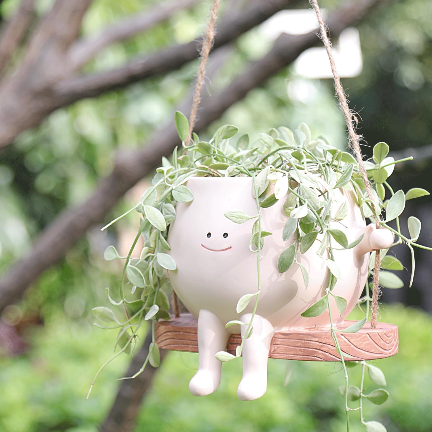 Large Swinging Smiley Face Planter Pot Hanging Flower Planters for Indoor and Outdoor Plants, Funny Succulent Pots for
