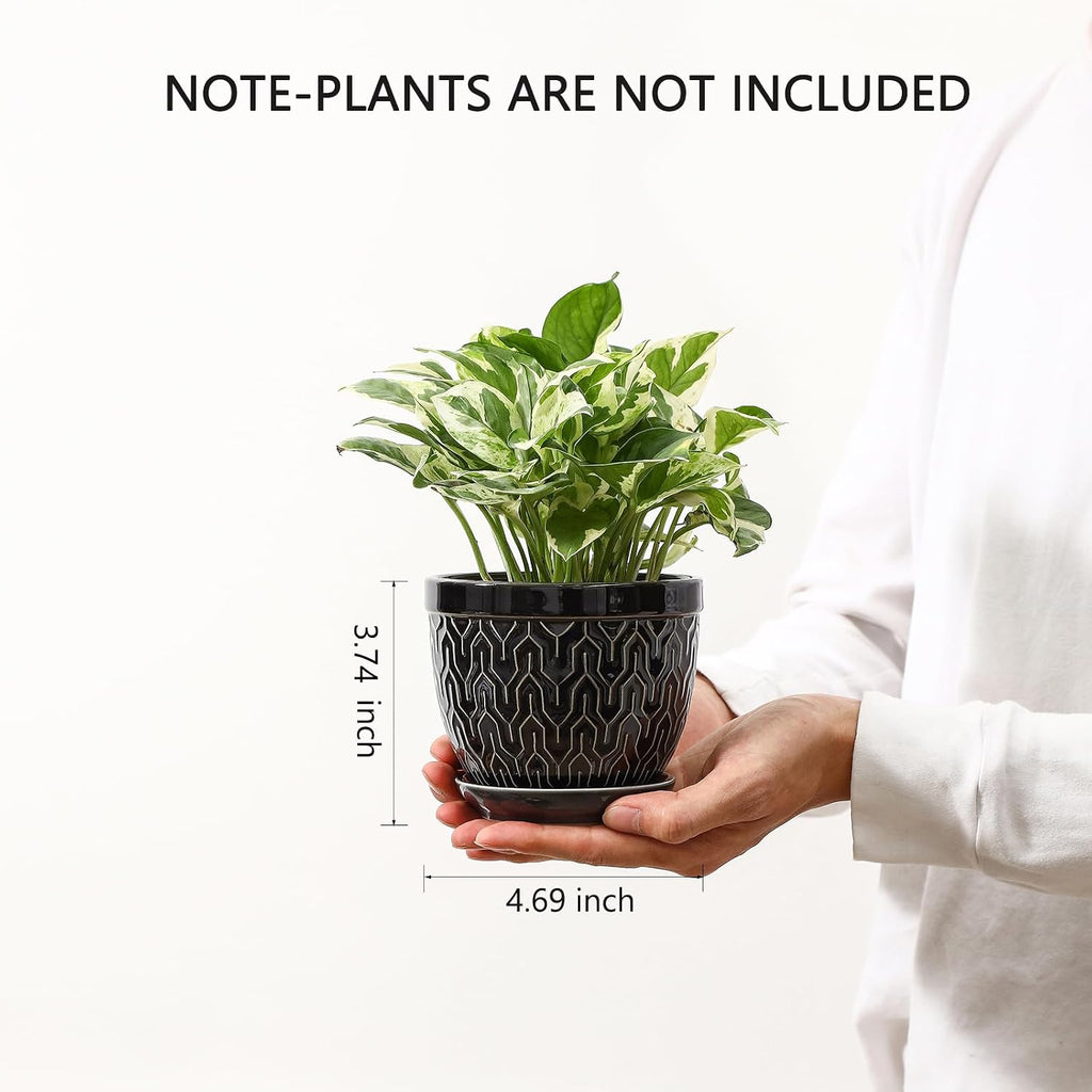 Sureasy Ceramic Plant Pots, 4.7 Inch Flower Pots for Indoor Plants, Succulent Pots with Saucer and Drainage Hole
