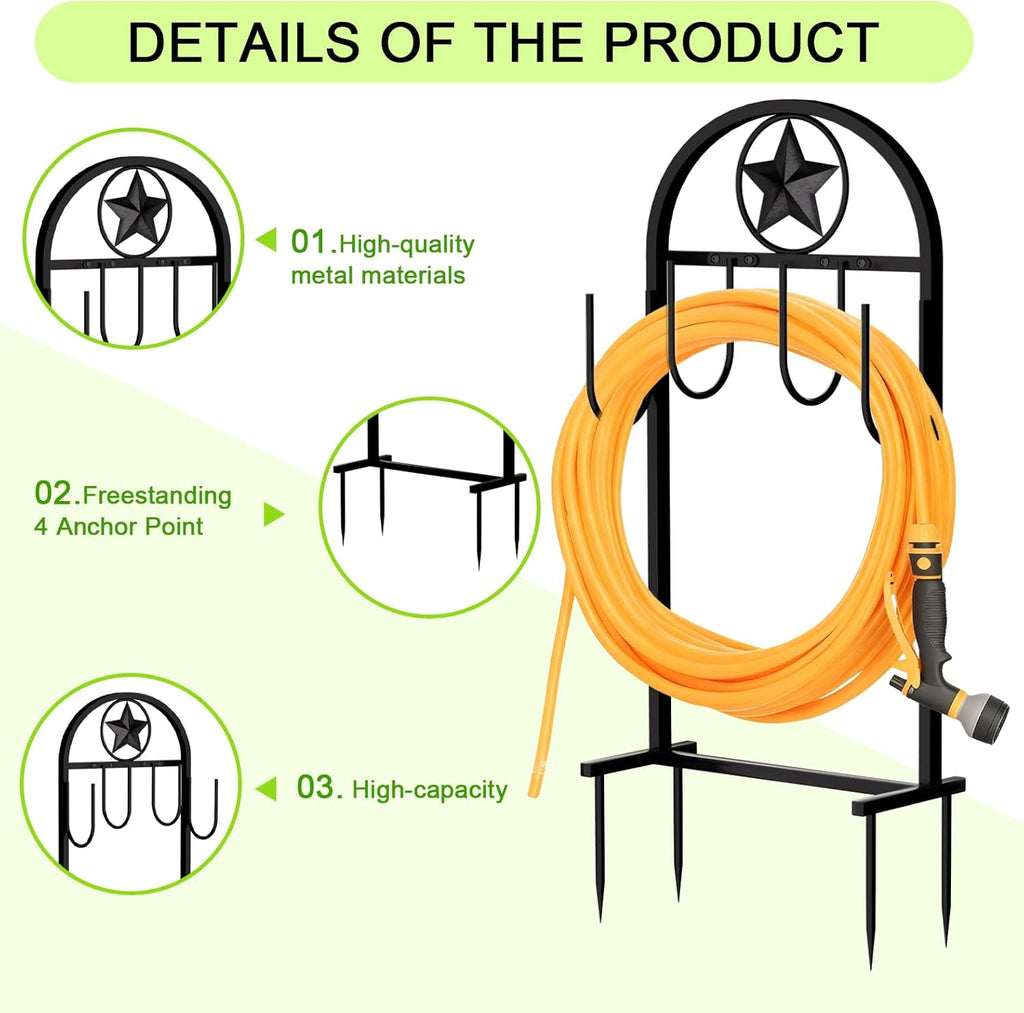 Garden Hose Holder,100ft Capacity Hose Reel,Star Style | Upgraded Metal for Stronger and Stable,Heavy Duty Water Hose