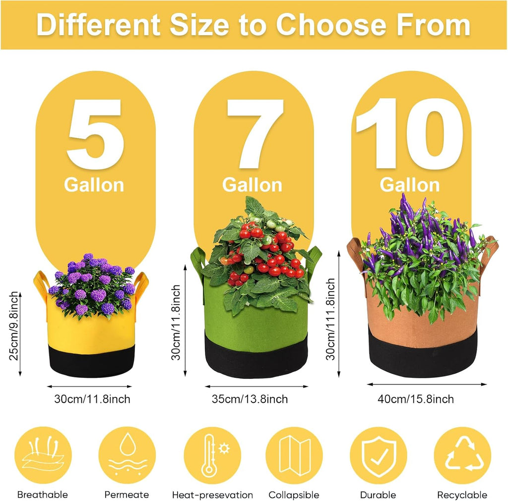 Grow Bags 10 Gallon,6 Pack Fabric Plant Pots with Handles Planter Bag for Outdoor Garden Planting Vegetables Flowers