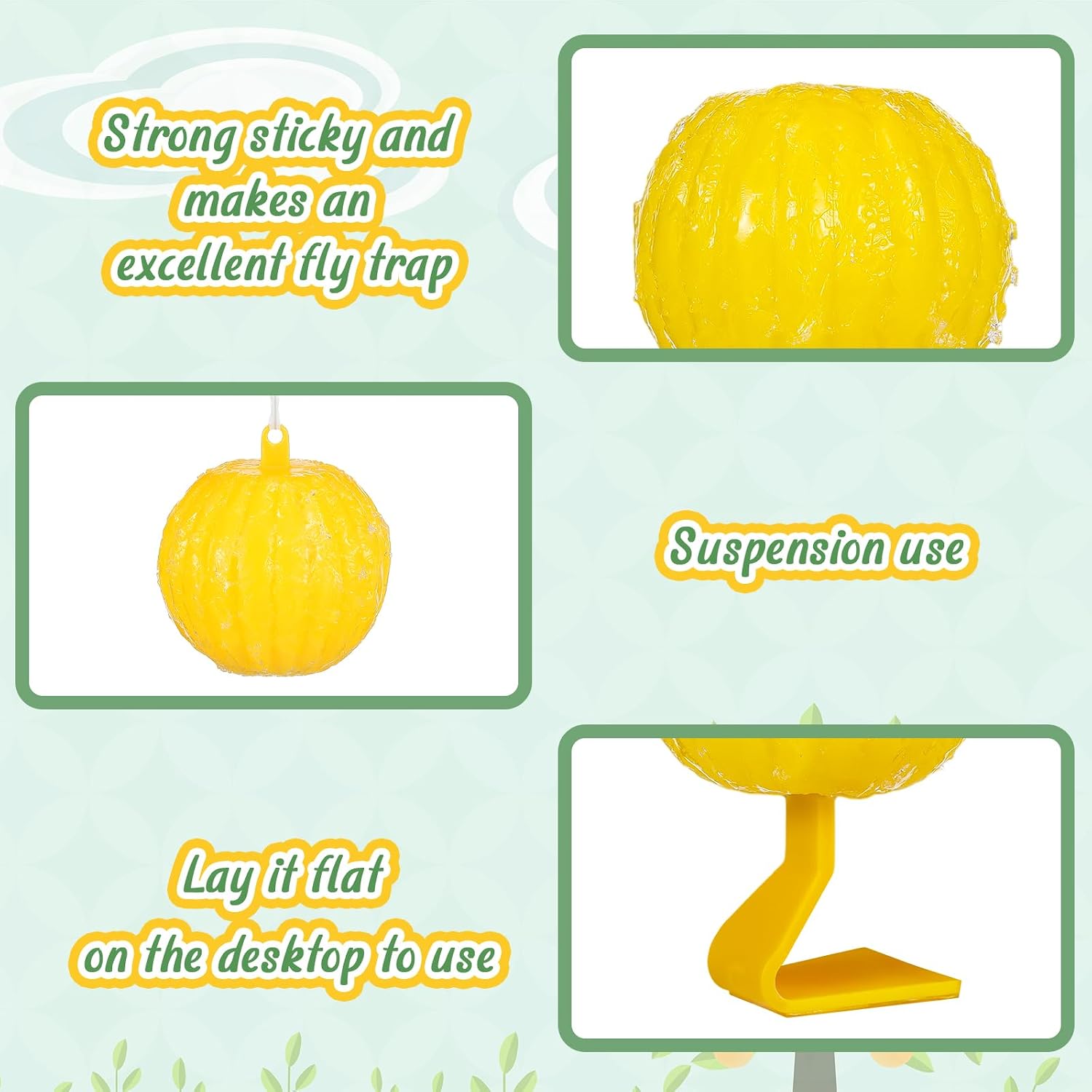 Qualirey 10 Set Sticky Fruit Fly Trap Balls Yellow Adhesive Fungus Gnat Sticky Balls for Plants Fly Catching Sticky