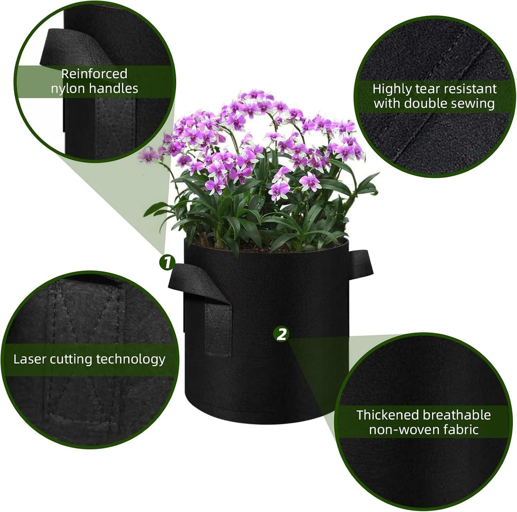 12-Pack 10 Gallon Plant Grow Bags, Thickened Nonwoven Fabric Pots with Handles, Vegetable Planter Bags Containers