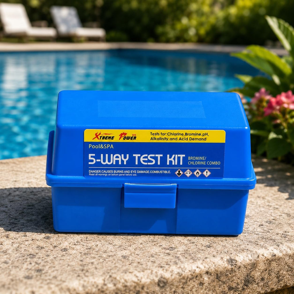 XtremepowerUS 5-Way Swimming Pool Test Kit pH, Chlorine, Bromine, Alkalinity Chemistry Testing with Case Spa, Inground