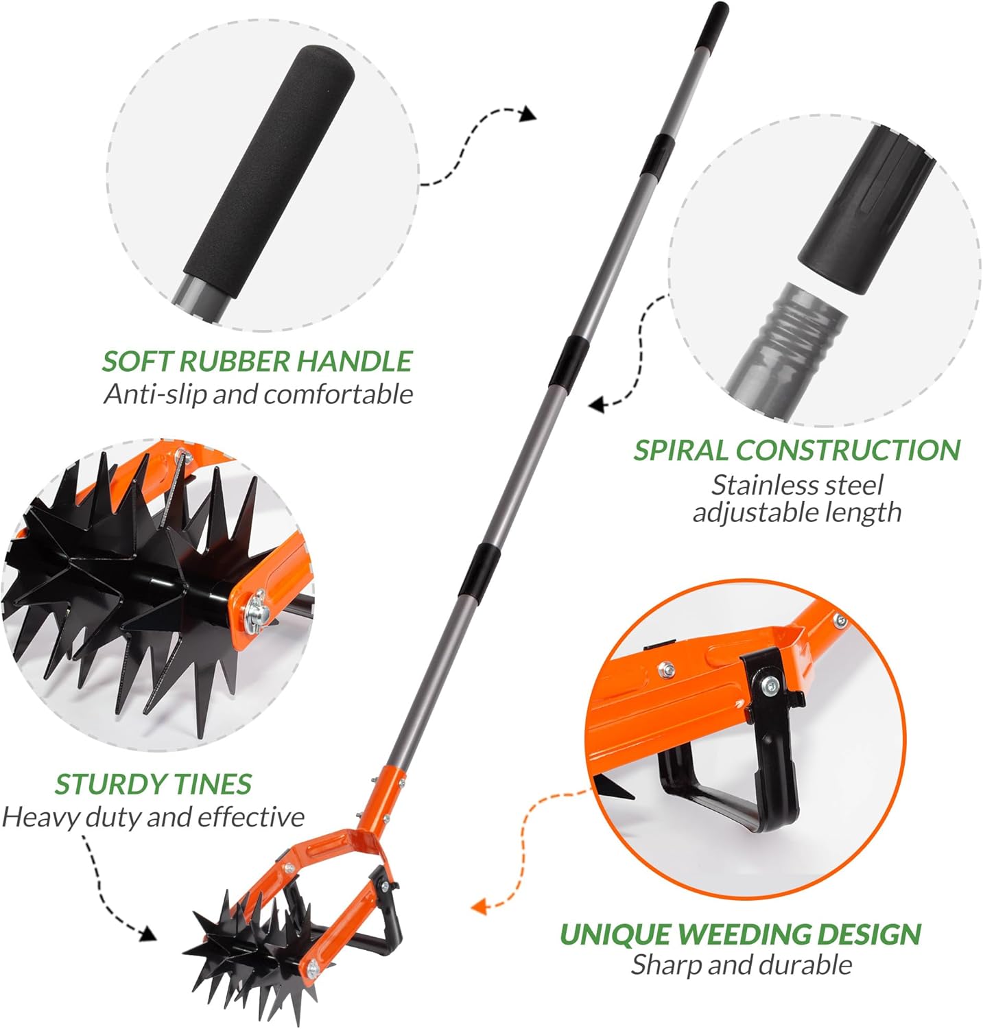 Walensee Rotary Cultivator Garden Tool, Tiller & Weeder & Stirrup Hoe | Star-shaped rotating tines break up soil