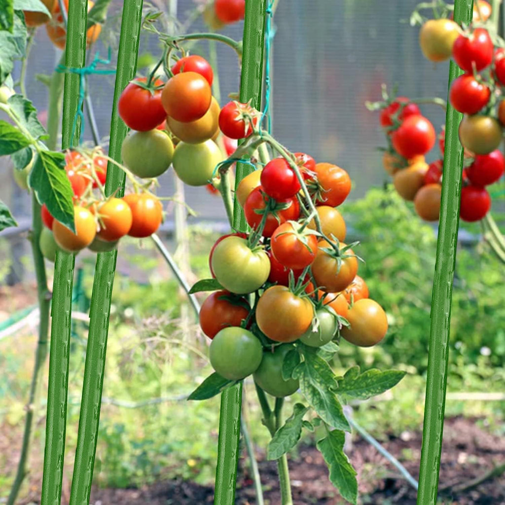 Garden Stakes 48 Inches Sturdy Green Plant Sticks 25 Pack, Metal Tomato Stakes Support, Yard Plant Support Cage for