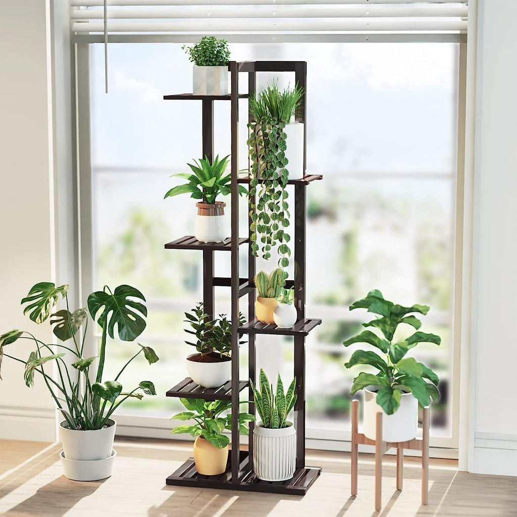 DolceLuna Plant Stand Indoor 6 Tier, Bamboo Plant Shelf Corner Flower Rack | Elegant 46 Inch Tall for Multiple Plants