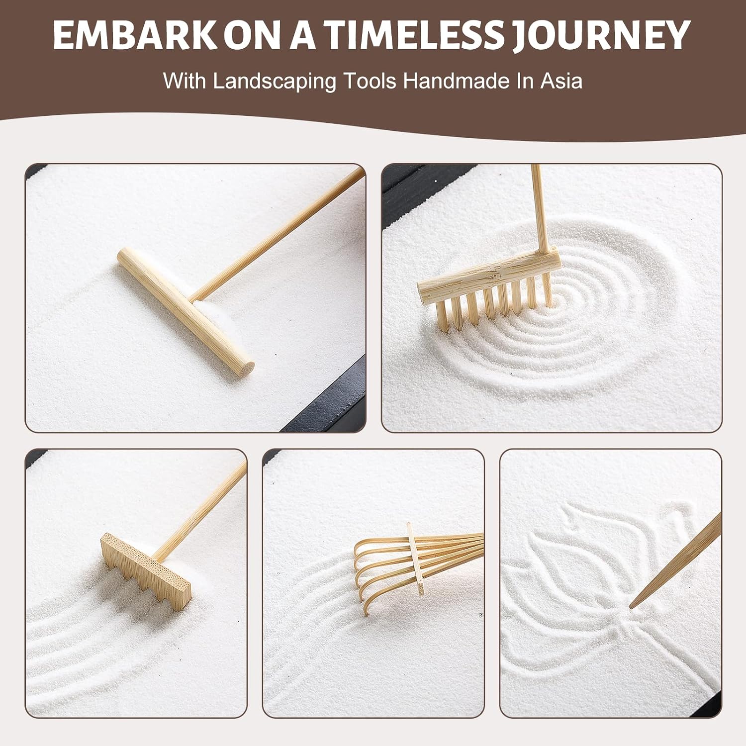 Zen Garden Kit for Desk Decor - Premium Beautiful Japanese Mini Sand Box Set Home, Office with Black Wooden Tray, White