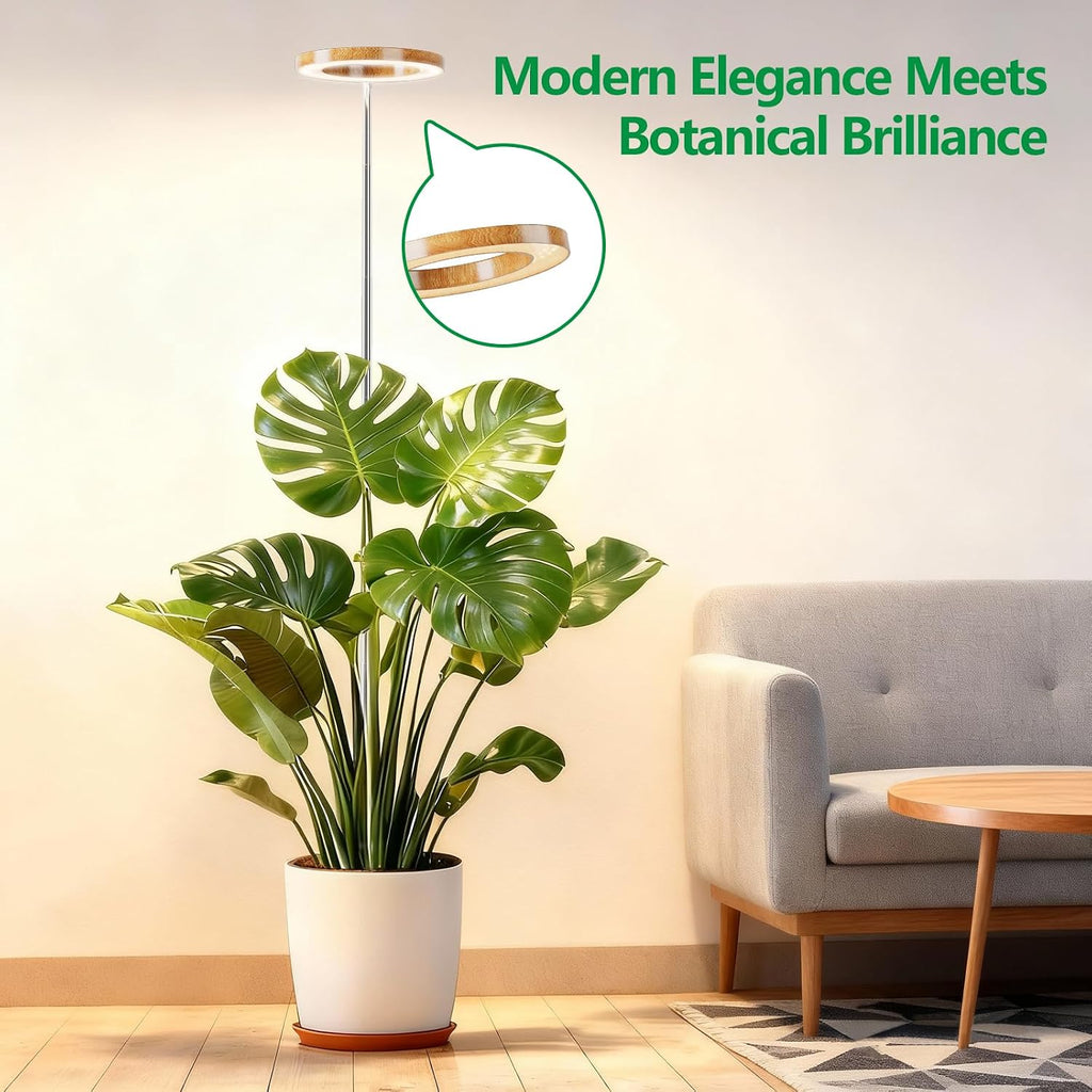 SDOVUERC Full Spectrum Grow Lights for Indoor Plants – Adjustable Height Plant Lamp with Wood‑Grain Finish, 6/12/18H