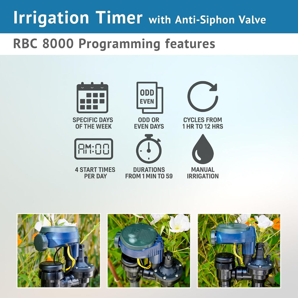 DIG RBC 8000 Battery Powered Irrigation Automatic Controller with 3/4" Anti-Siphon Valve - Advanced, Safe, and