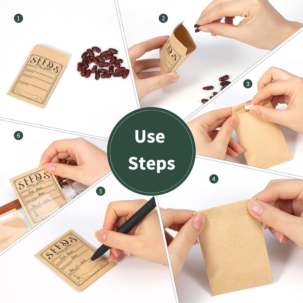 Garden Seed Storage Organizer Binder - 150 Resealable Seed Envelopes Brown Shell with 40 Sheet Protectors for Efficient